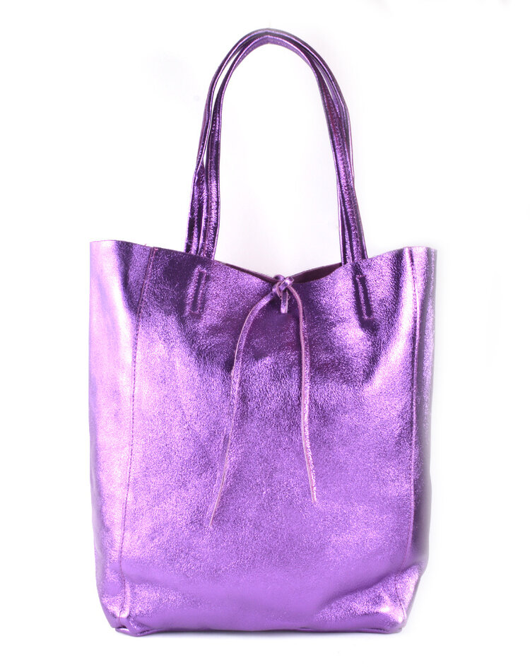 Leather shopper | Metallic