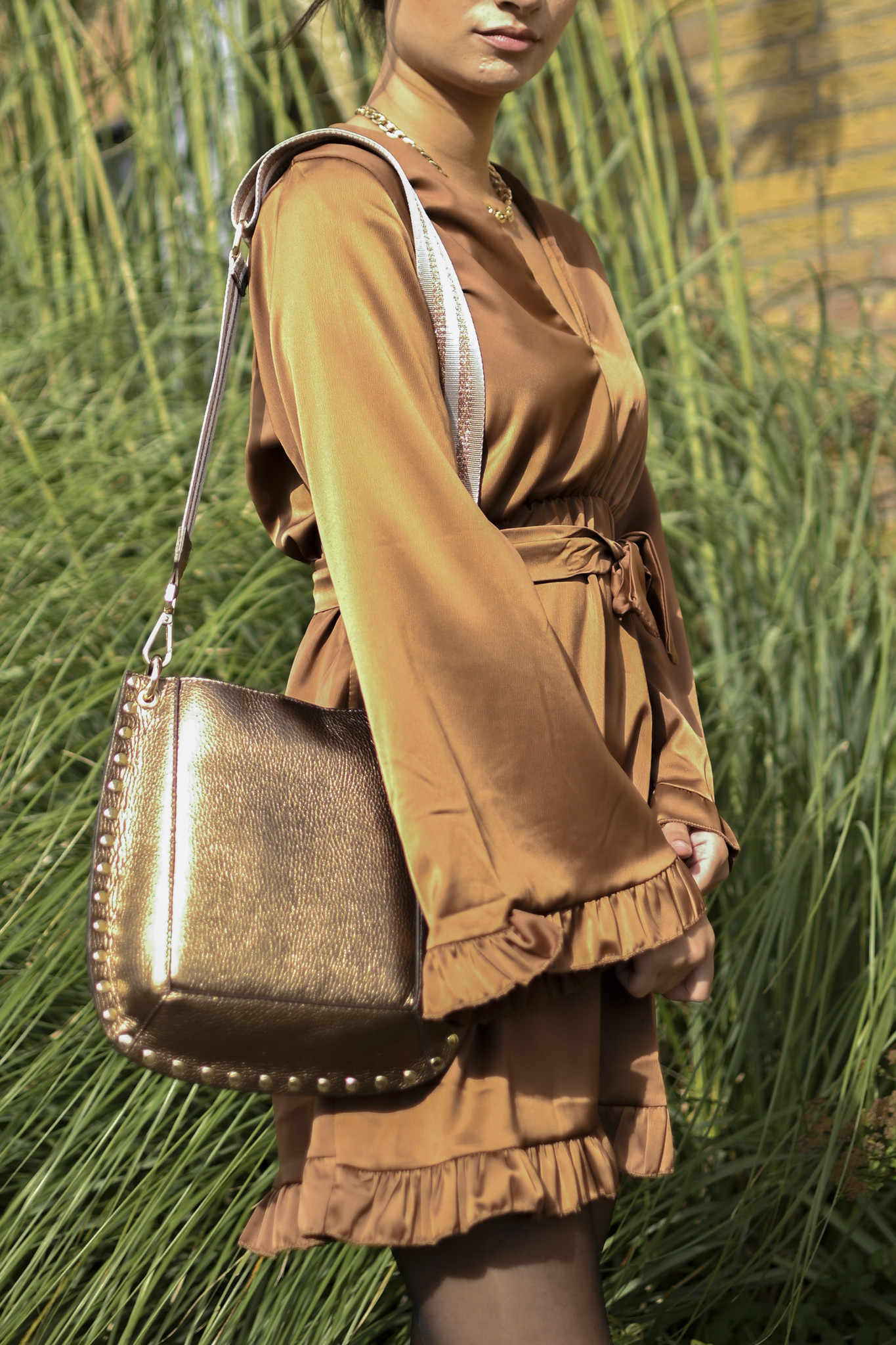 Lederen schoudertas Metallic | 9001301