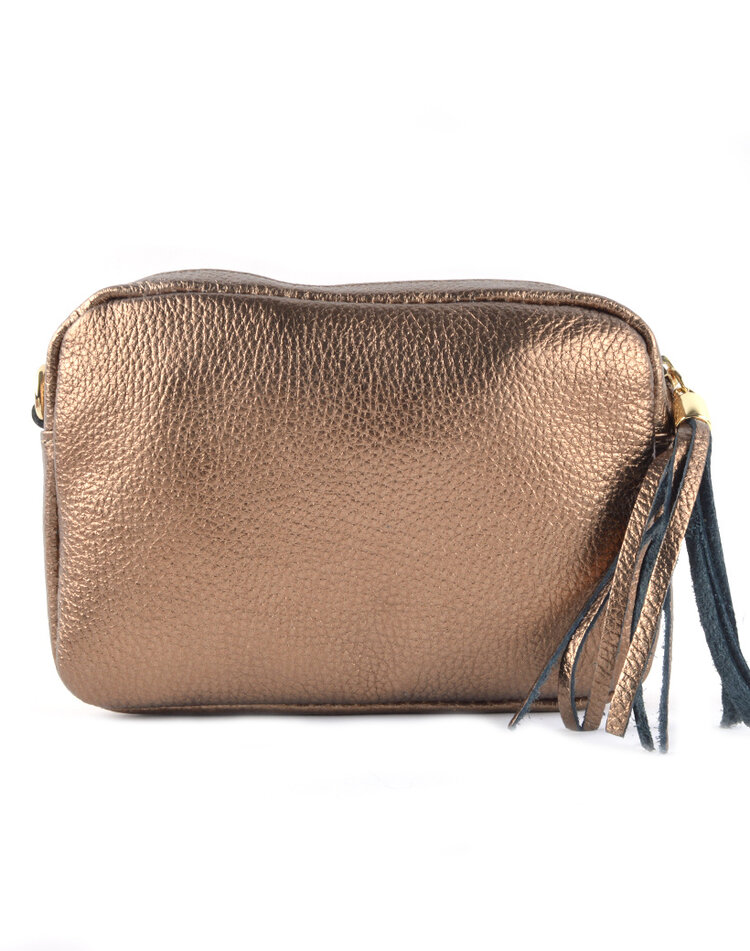 Leder-Schultertasche Metallic