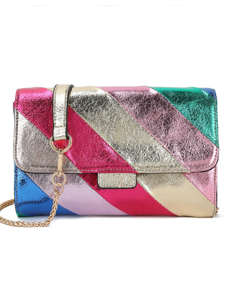 Artificial leather rainbow clutch/shoulderbag metallic | 70107