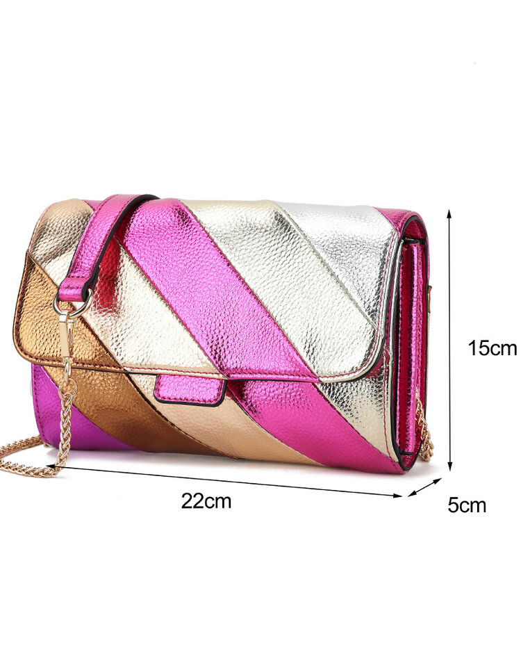 Kunstlederen rainbow clutch/schoudertas metallic | 70107