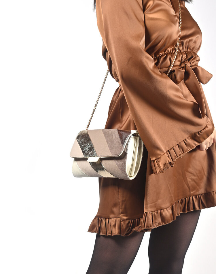 Artificial leather rainbow clutch/shoulderbag metallic | 70107