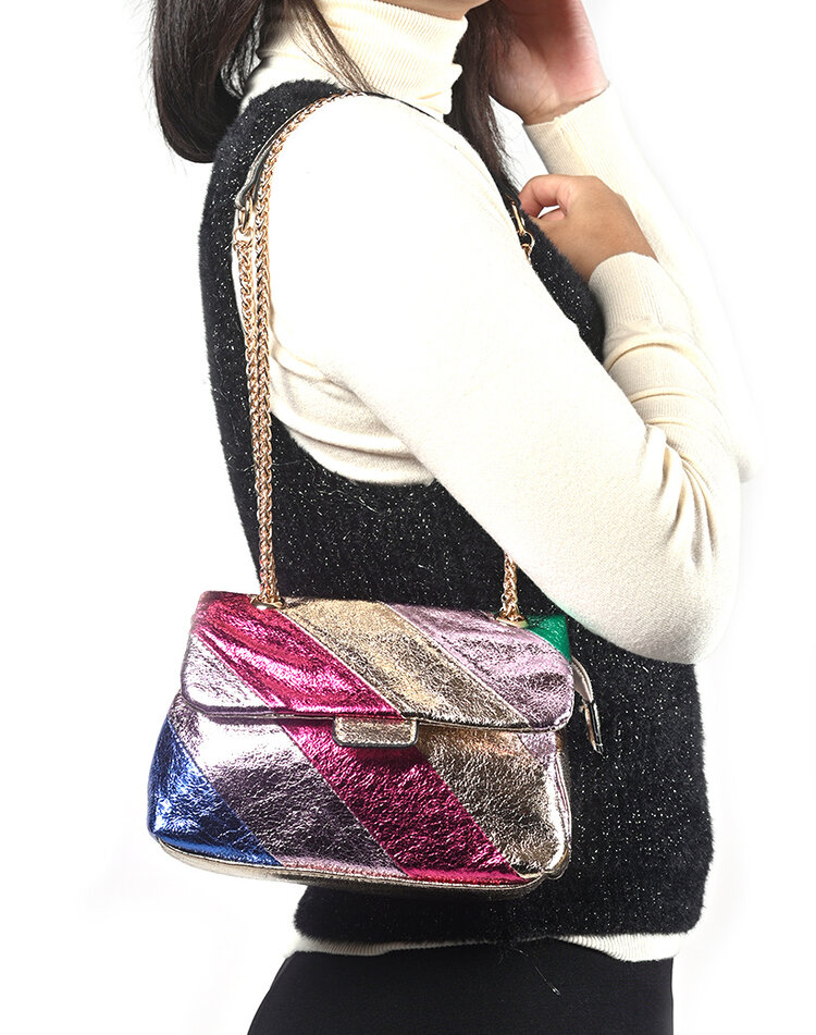 Kunstlederen rainbow schoudertas metallic | 70108