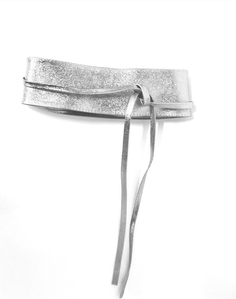 Leather button belt | Metallic