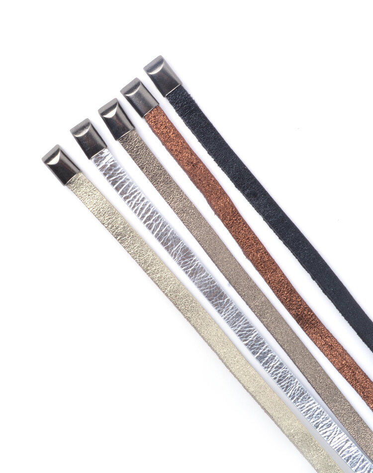 Lederen knoopriem | Smal|Metallic