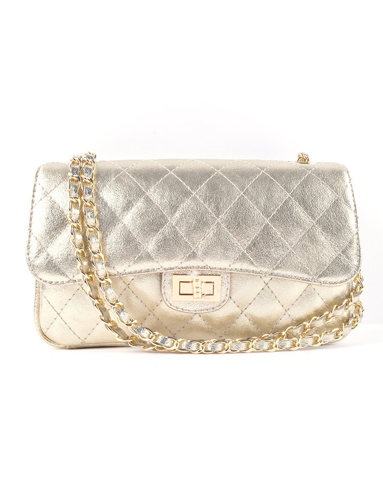 Leder-Schultertasche Metallic XL | 5527460