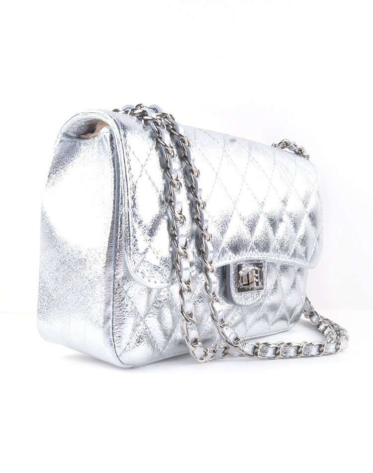 Lederen schoudertas metallic XL | 5527460
