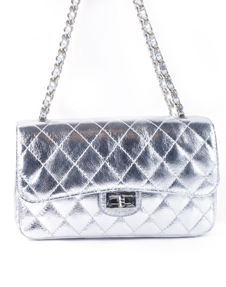 Lederen schoudertas metallic XL | 5527460