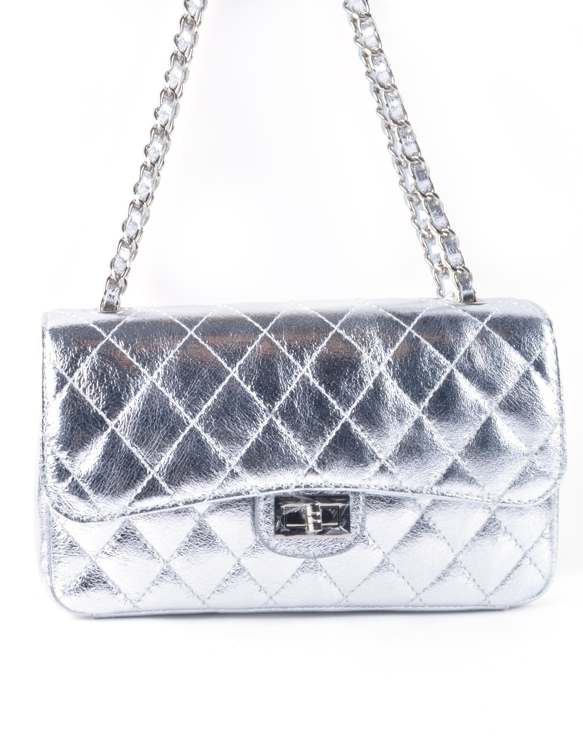 Lederen schoudertas metallic XL | 5527460
