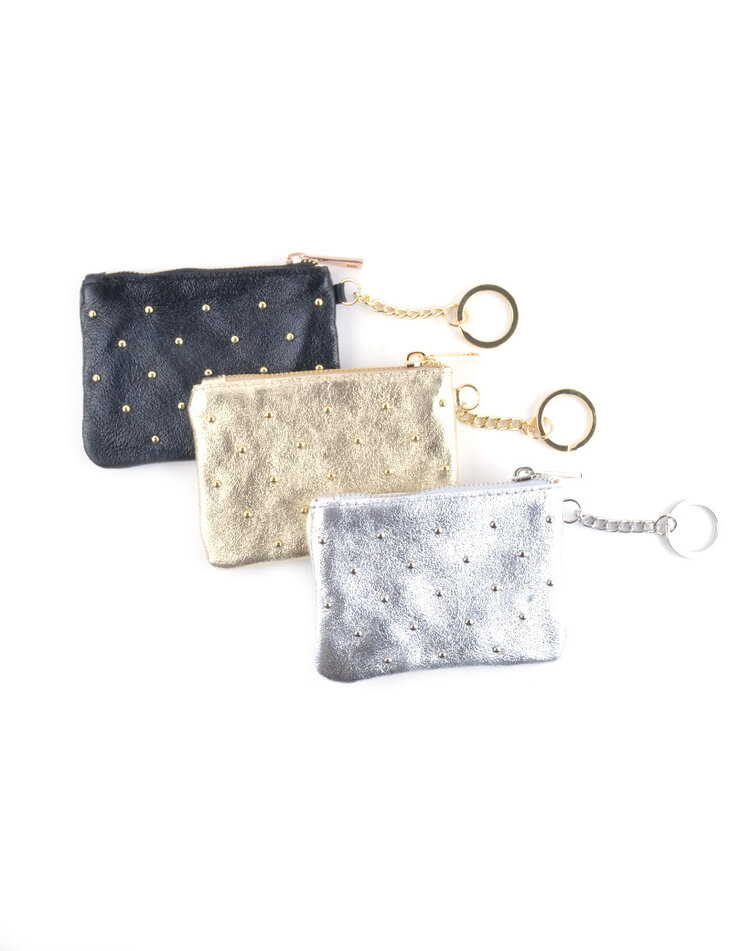 Leder-Etui - Geldbörse Nieten Metallic