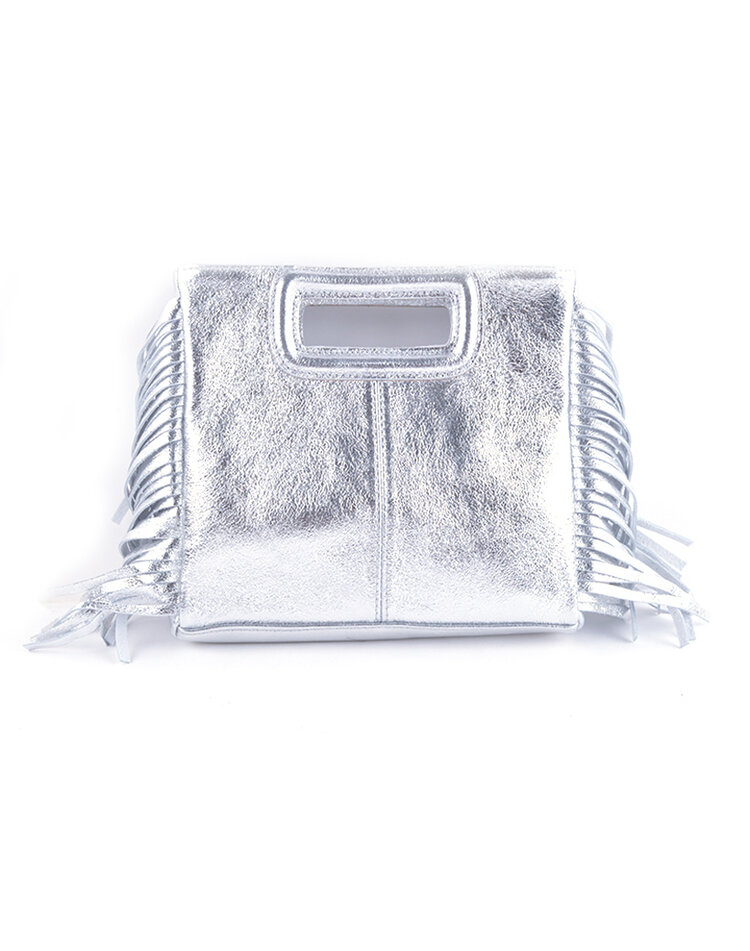 Leder-Schultertasche | Fransen Metallic