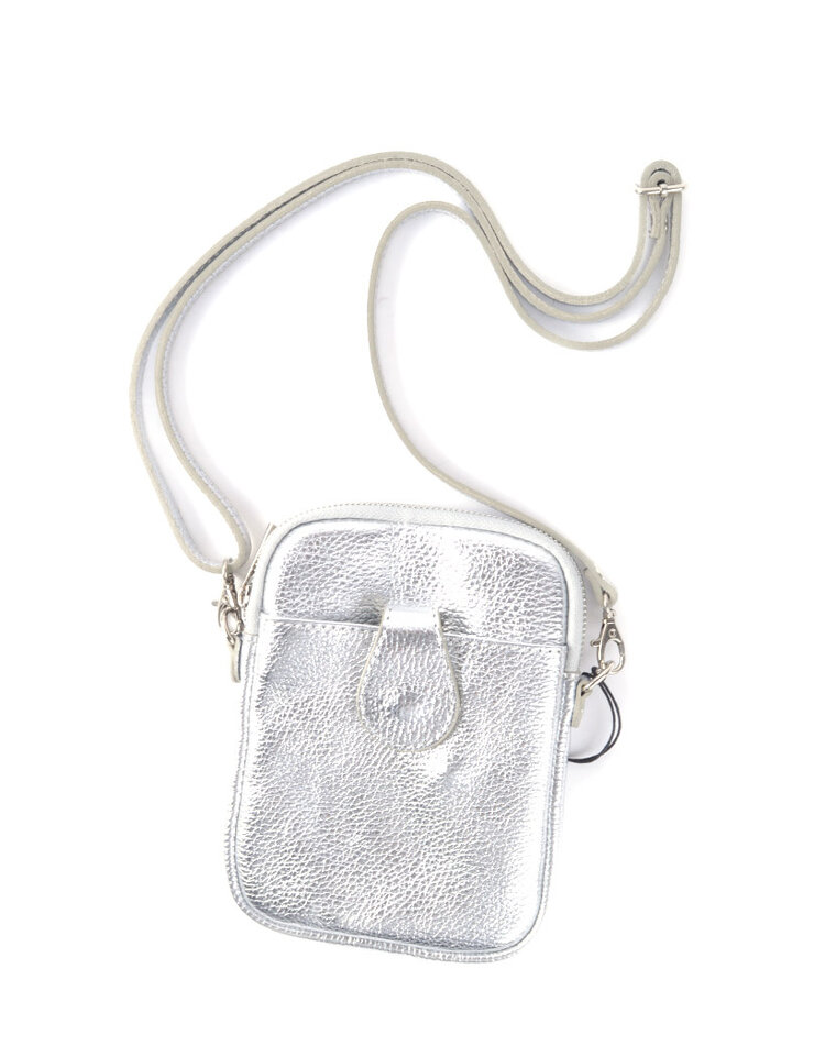 Leder-Schultertasche Metallic