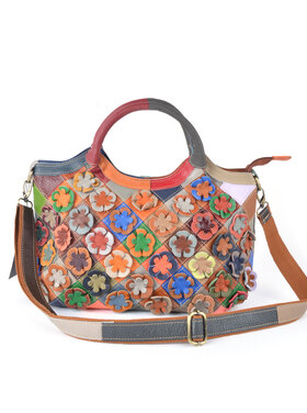 Leather handbag| Multicolor flowers checked | 552257