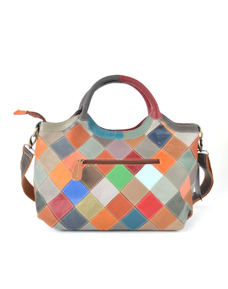 Leather handbag| Multicolor flowers checked | 552257
