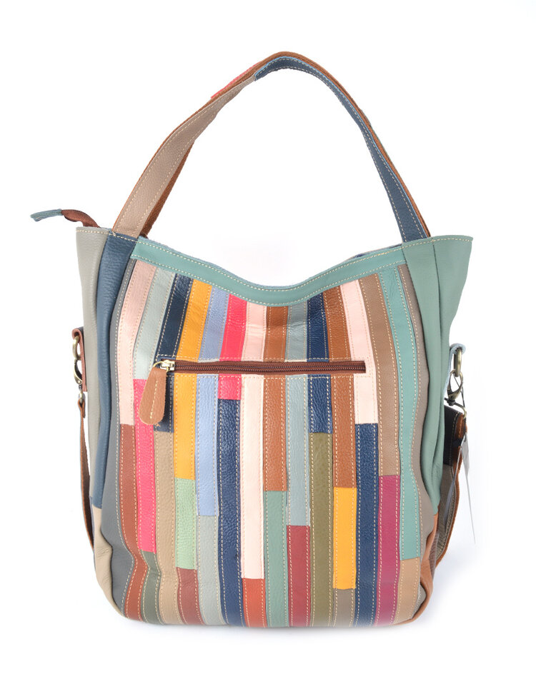 Leather handbag| Multicolor flowers checked | 552685