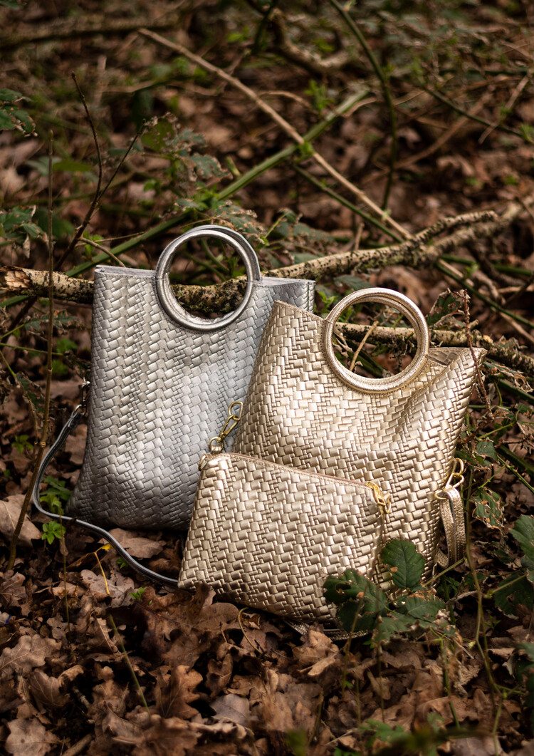 Leather handbag metallic with innerbag | 552196