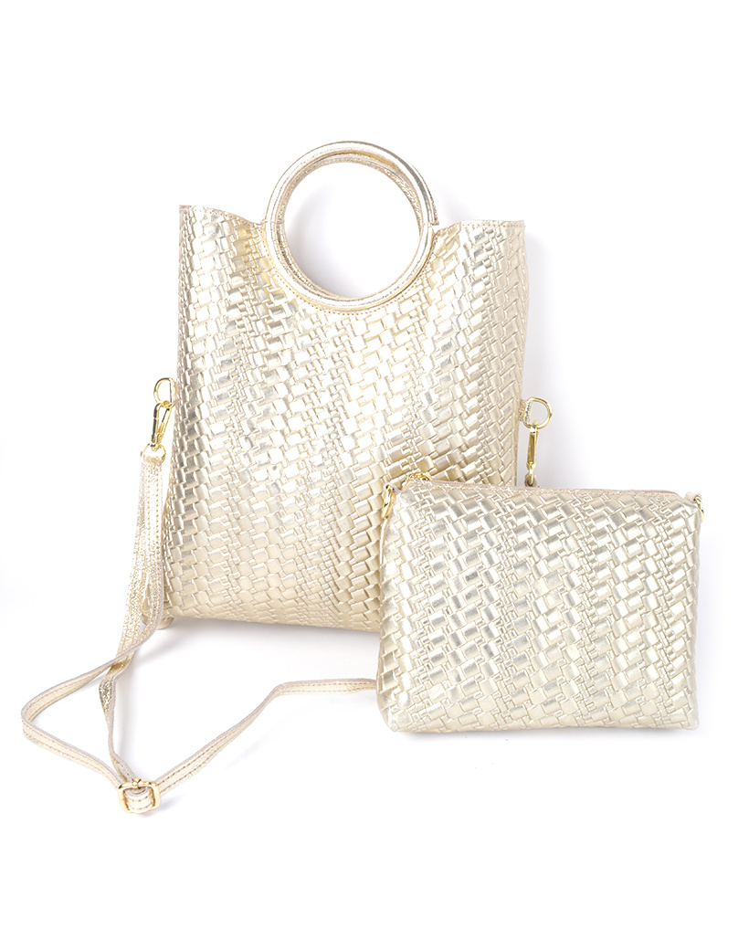 Lederen handtas metallic met binnentas | 552196