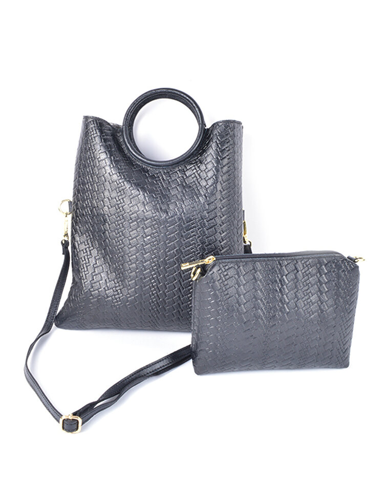 Lederen handtas metallic met binnentas | 552196