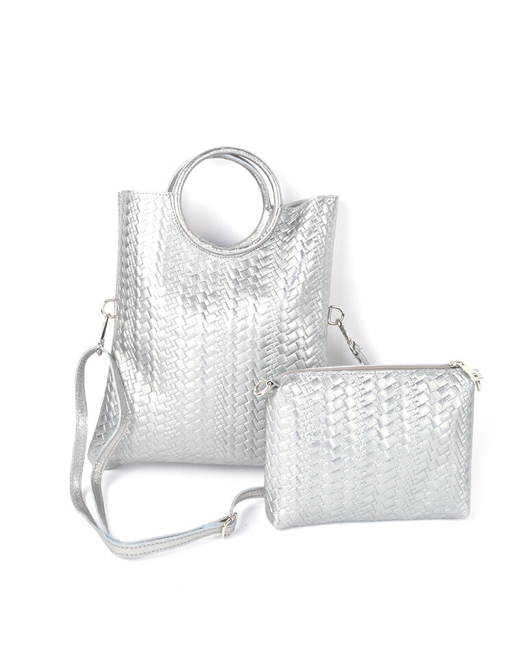 Leather handbag metallic with innerbag | 552196