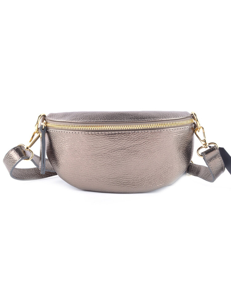 Leder-Schultertasche Metallic