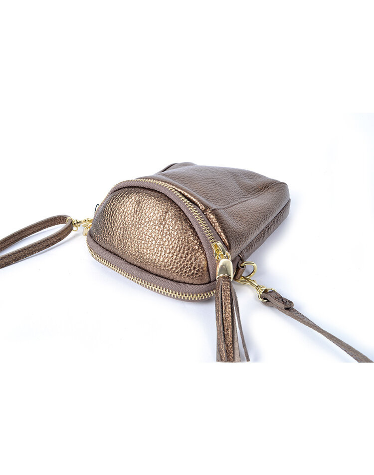 Leder-Schultertasche Metallic