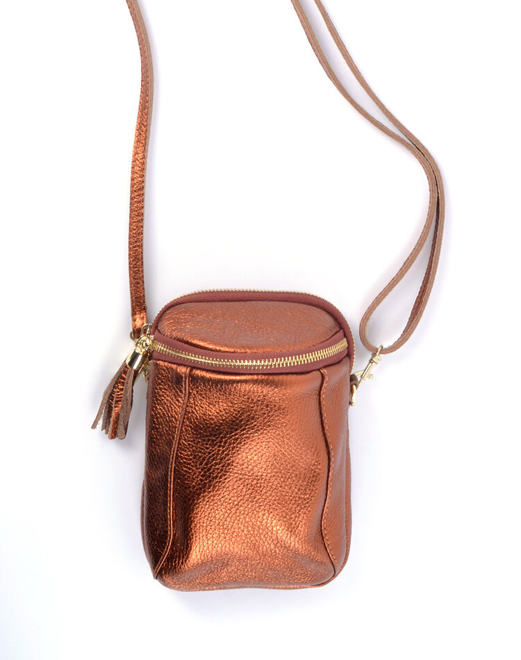 Leder-Schultertasche Metallic