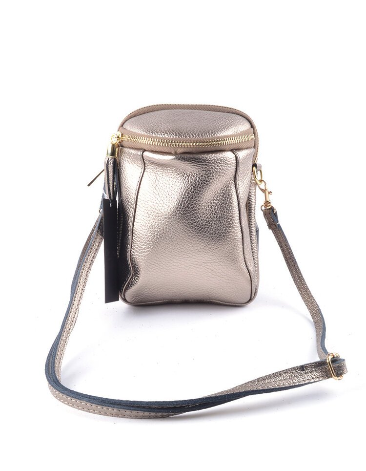 Leder-Schultertasche Metallic