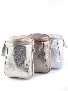 Leder-Schultertasche Metallic