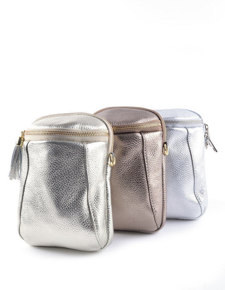 Leder-Schultertasche Metallic