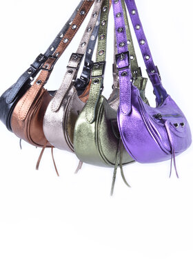 Leren metallic schoudertas | 552849