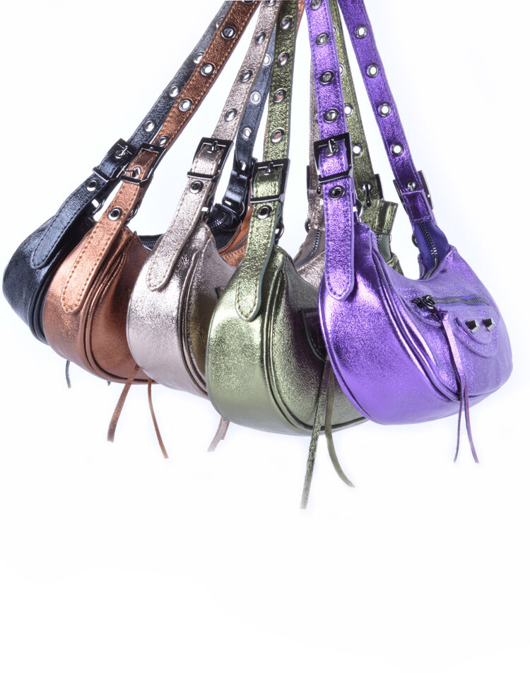 Leren metallic schoudertas | 552849