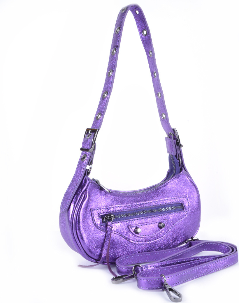 Leren metallic schoudertas | 552849, foto 5 van 6