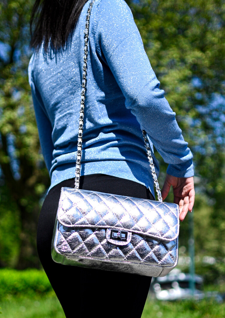 Lederen schoudertas metallic XL | 5527460