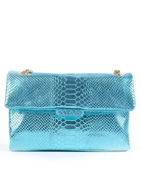 Lederen schoudertas Snake metallic Groot