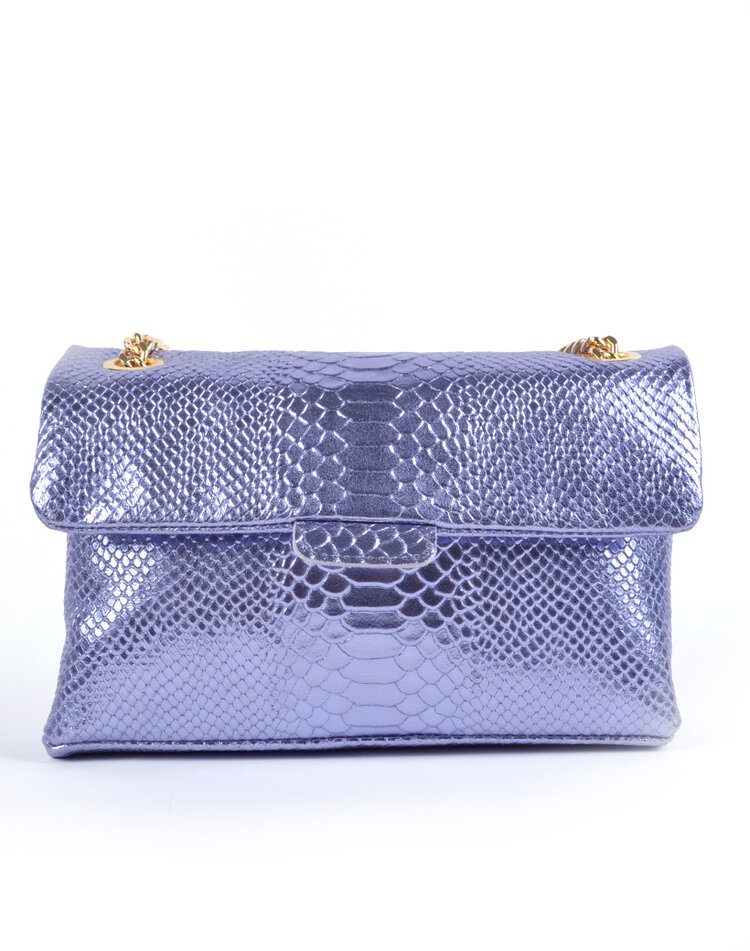 Lederen schoudertas Snake metallic Groot