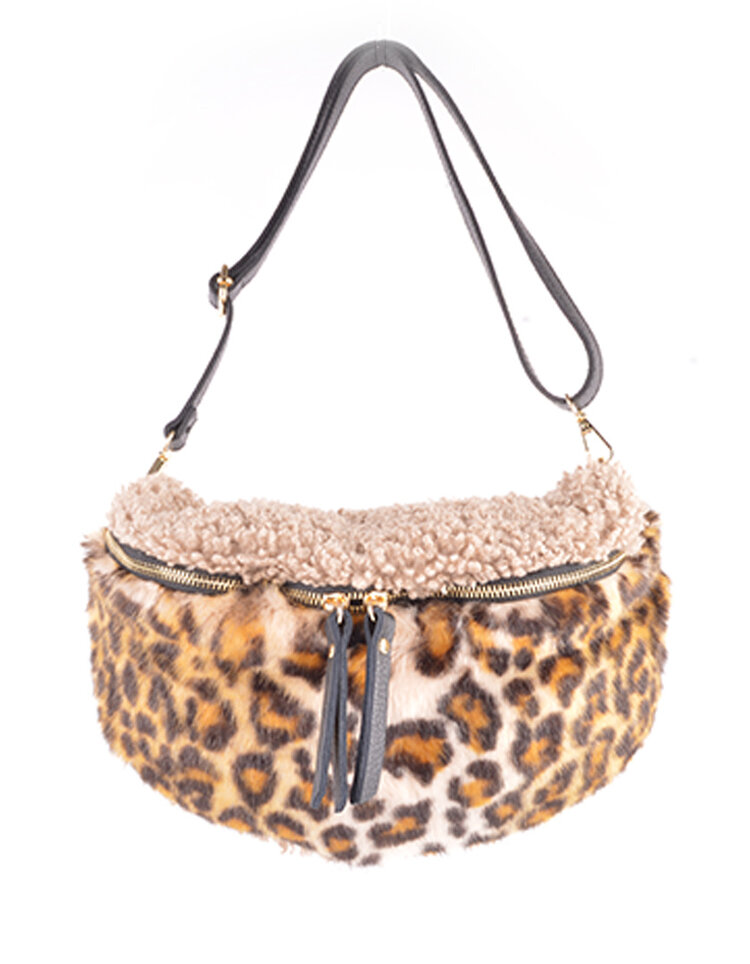 Giuliano Leather  Faux fur waist bag| Panther| Teddy | 552322