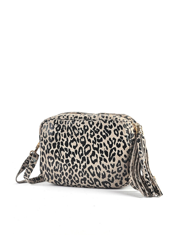 Giuliano Leather  Nubuk-Schultertasche | Leopard | 552971