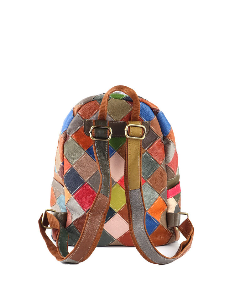 Leather bagpack | Multicolor checked | 552858