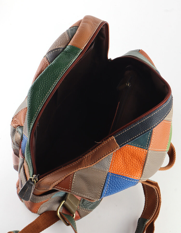 Leather bagpack | Multicolor checked | 552858