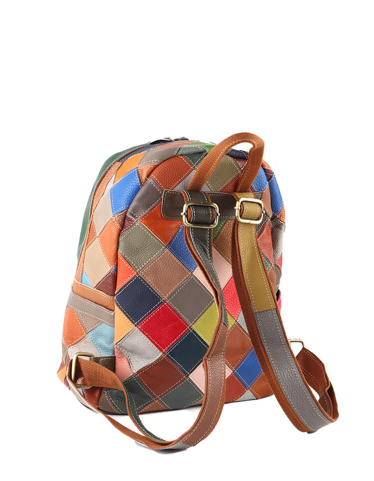 Leder-Rucksack | Multicolor kariert | 552858