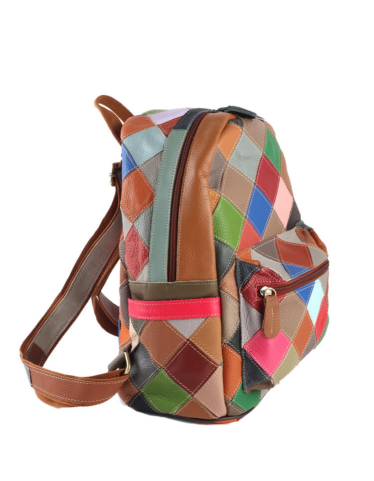 Leder-Rucksack | Multicolor kariert | 552858