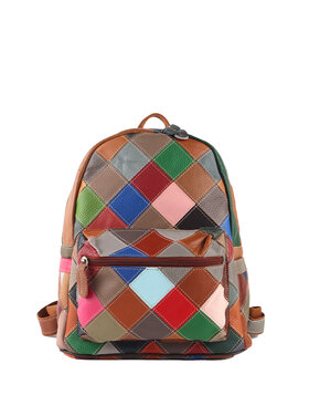 Leder-Rucksack | Multicolor kariert | 552858