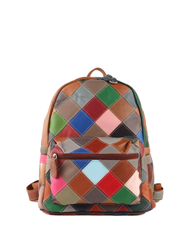 Leather bagpack | Multicolor checked | 552858