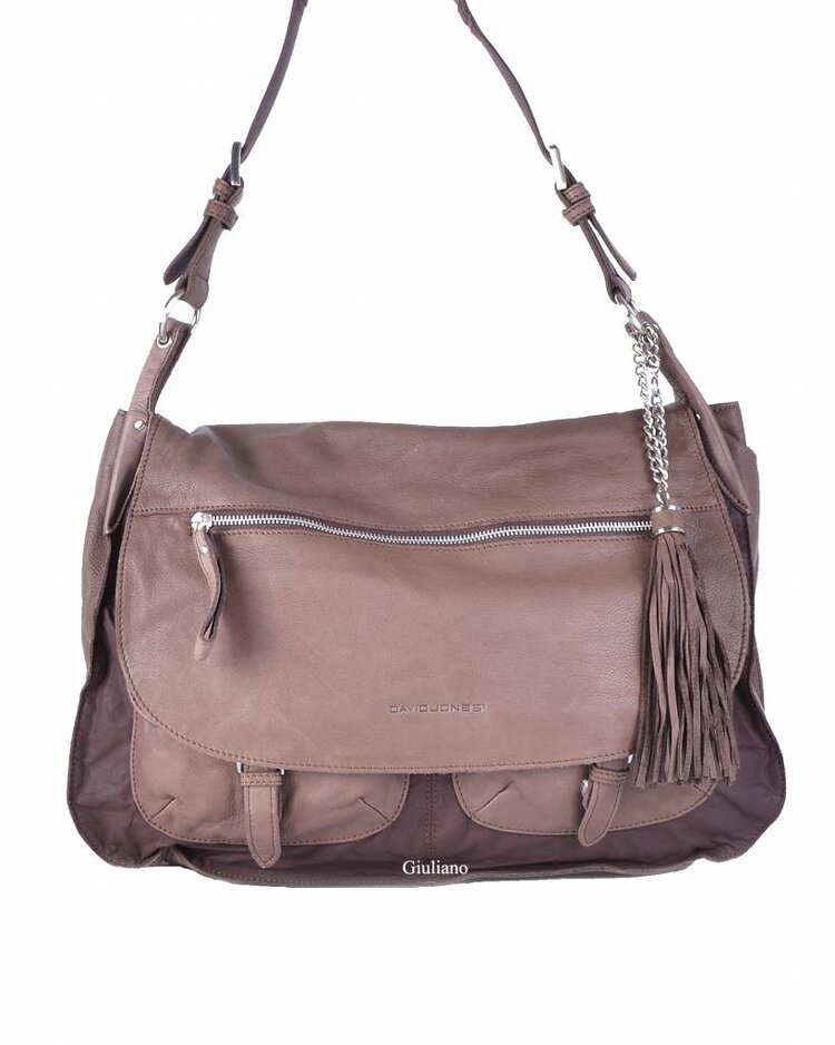 David Jones | Leder-Schultertasche mit Nylon