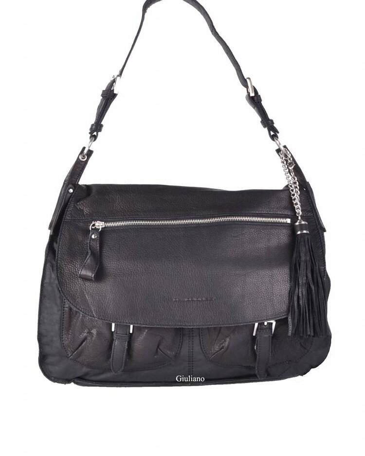David Jones | Leder-Schultertasche mit Nylon