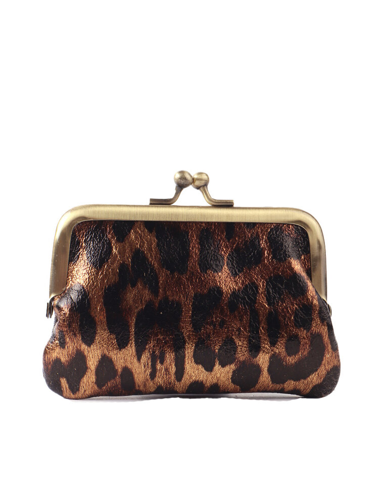 Giuliano Leather  Leder-Bügelgeldbörse Metallic | Leopard | 559040