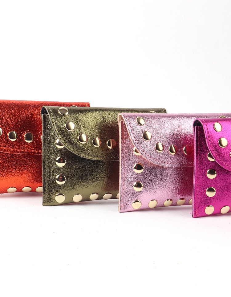 Lederen portemonnee metallic met studs 559062