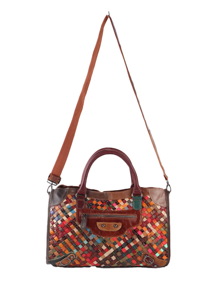 Lederen handtas | Multicolor gevlochten | 552682