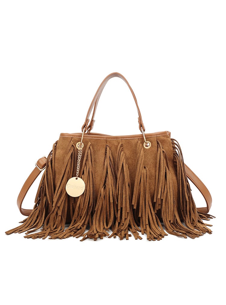 Kunstlederen suede handtas | Franjes | 80172