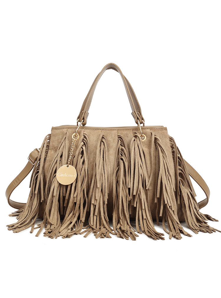 Faux suede handbag | Fringes | 80172